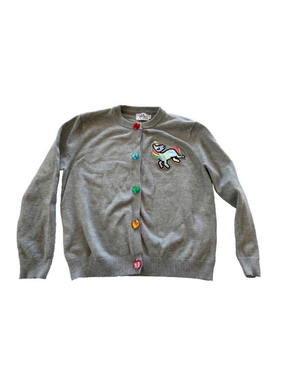 Lola + The Boys Girls Size 12 Grey Unicorn Cardigan Sweater Rainbow Jewel Button